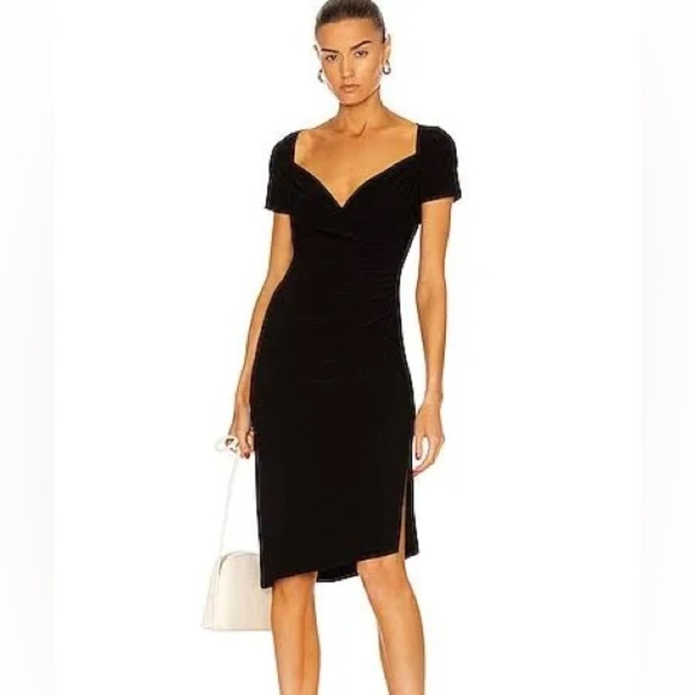 Norma Kamali x Revolve Sweetheart Side Drape black dress sz XS 34